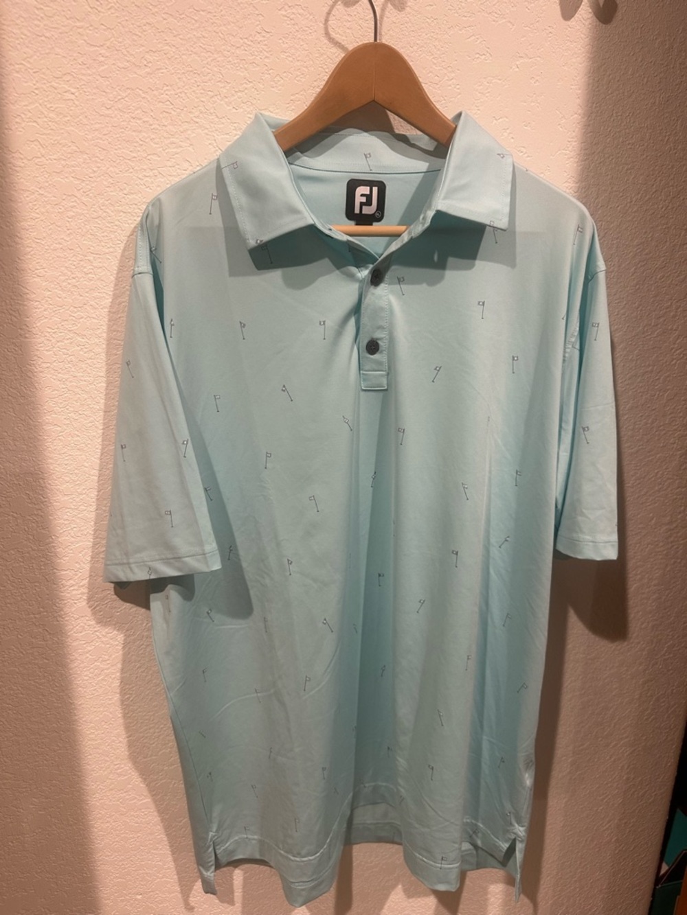 FootJoy Men's Mint Blue Golf Polo with Flag Print